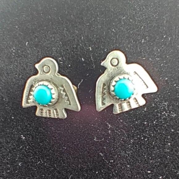 Fred Harvey Jewelry - Vintage Fred Harvey Era Sterling Silver Turquoise Thunderbird Earrings 925
